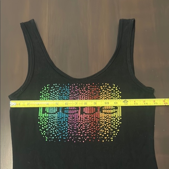 Bebe Black Tank Maxi Slit Dress Rainbow Rhinestone Logo Bodycon Y2K 90’s Size M - Picture 3 of 16